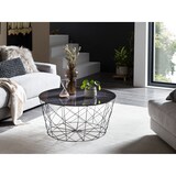 thumbnail of SalesFever Couchtisch mit Metallkorb Ø 80 cm | Glasplatte foliert in Marmor-Optik | Gestell Metall | B 80 x T 80 x H 45 cm | schwarz