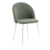 thumbnail of Lot de 2 chaises en tissu teddy d’intérieur, pieds en métal, rembourrées pour cuisine, salle à manger, restaurant – Sara Teddy – Vert sauge/Argent