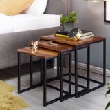 thumbnail of Satztisch 3er Set Sheesham Massivholz / Metall Beistelltisch Eckig Modern, Design Couchtisch 3-teilig, Wohnzimmertisch Platzsparend, Holztisch