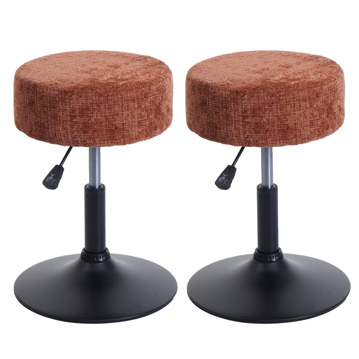 Proregal 2er-Set Hocker höhenverstellbar und drehbar | Sitzhöhe 45-57cm | Durchmesser 37cm | Stoff Chenille | Terrakotta | Sitzhocker