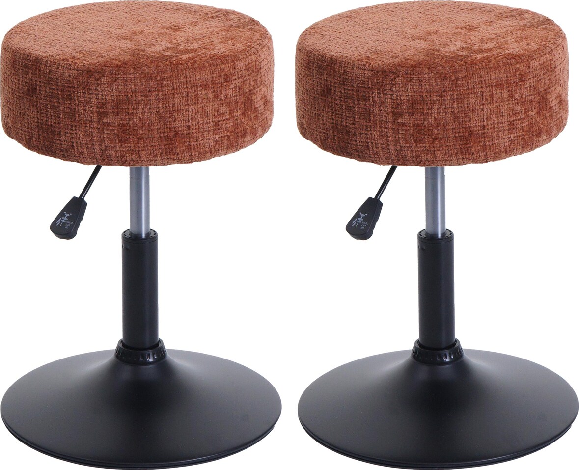 2er-Set Hocker höhenverstellbar und drehbar | Sitzhöhe 45-57cm | Durchmesser 37cm | Stoff Chenille | Terrakotta | Sitzhocker