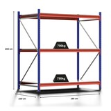 thumbnail of PROREGAL Weitspannregal MOOSE Stecksystem Omega-Profil, Grundregal, HxBxT 200x185x100cm, 3 Ebenen, Spanplatten-Fachboden, Fachlast 790kg, Blau/Orange