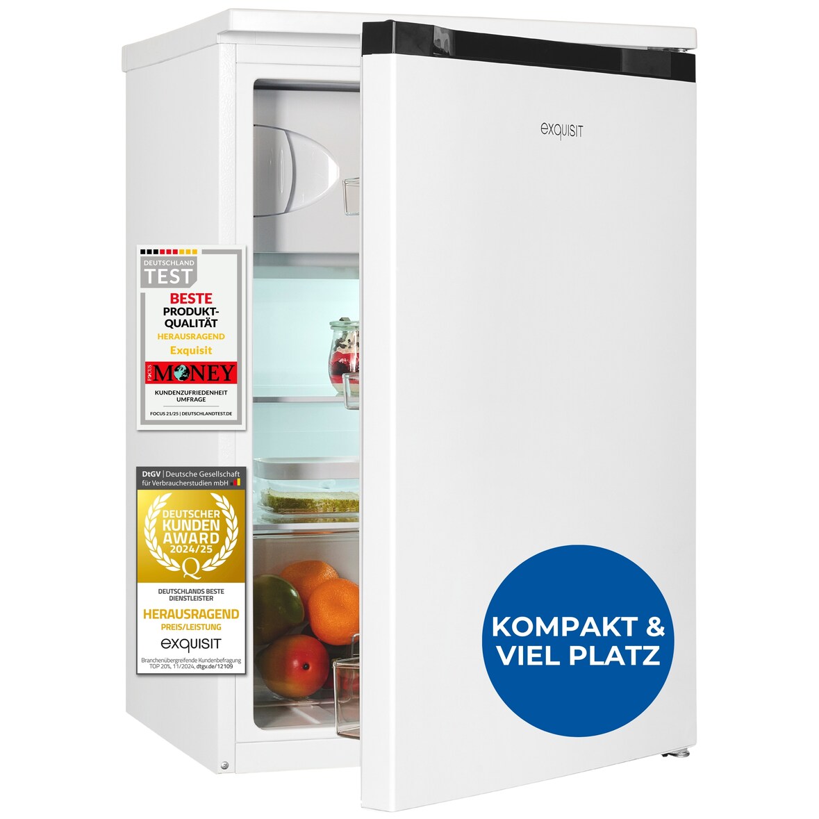 Exquisit Kühlschrank, 107 Liter, 2-in-1, LED-Beleuchtung, kompakt, leise, KS516-4-E-051C weiss
