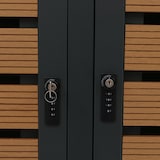 thumbnail of 2er Mülltonnenverkleidung HWC-K14, Mülltonnenbox mit Pflanzkasten, 124x134x84cm WPC Edelstahl 79kg ~ Teak-Optik
