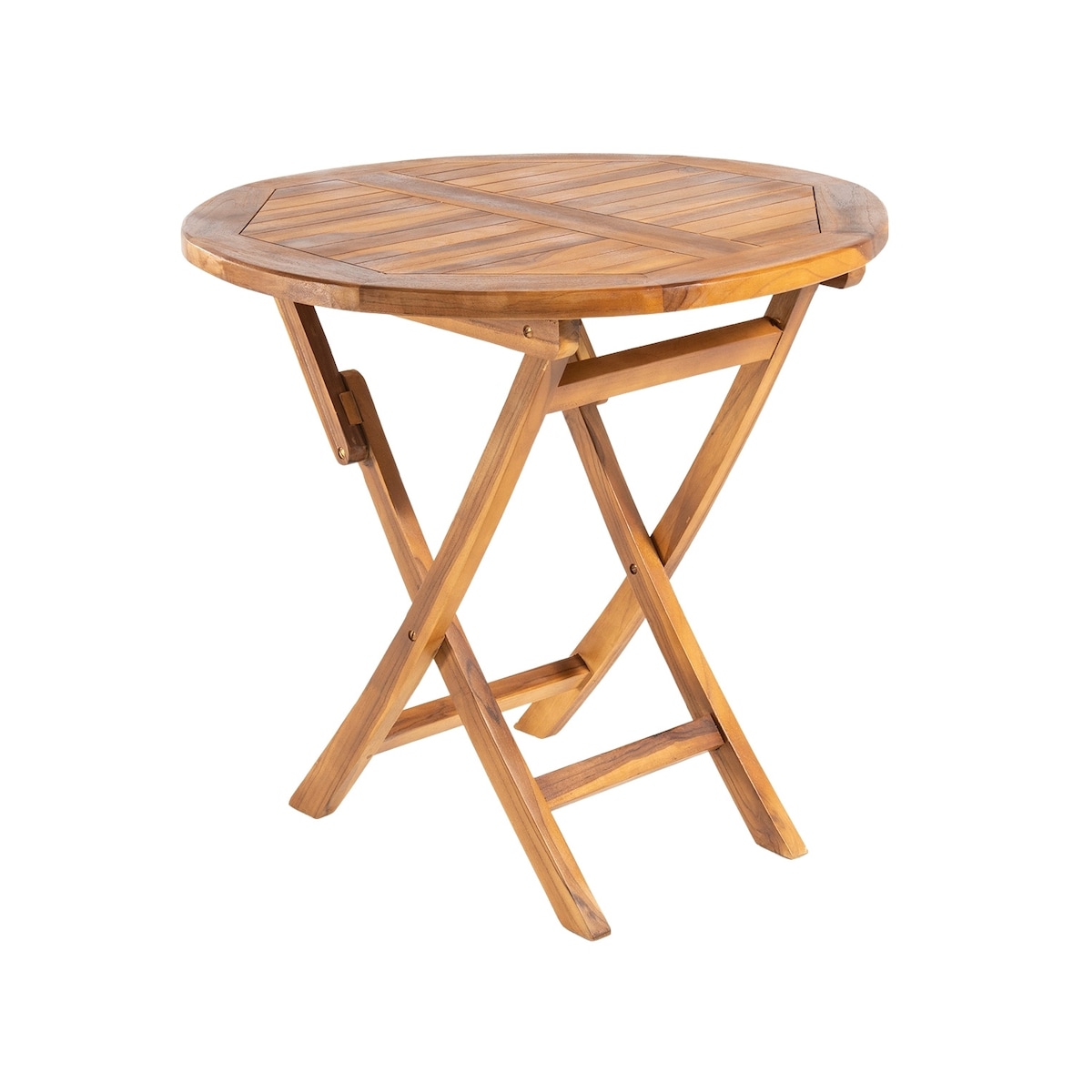 Mesa redonda de teca para jardim de 80 cm, madeira de teca de grau A, tamanho: 80x76 cm