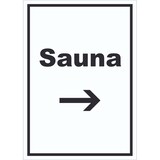 thumbnail of Sauna Schild mit Text und Richtungspfeil rechts Erholung Entspannung hochkant A2 Rückseite selbstklebend