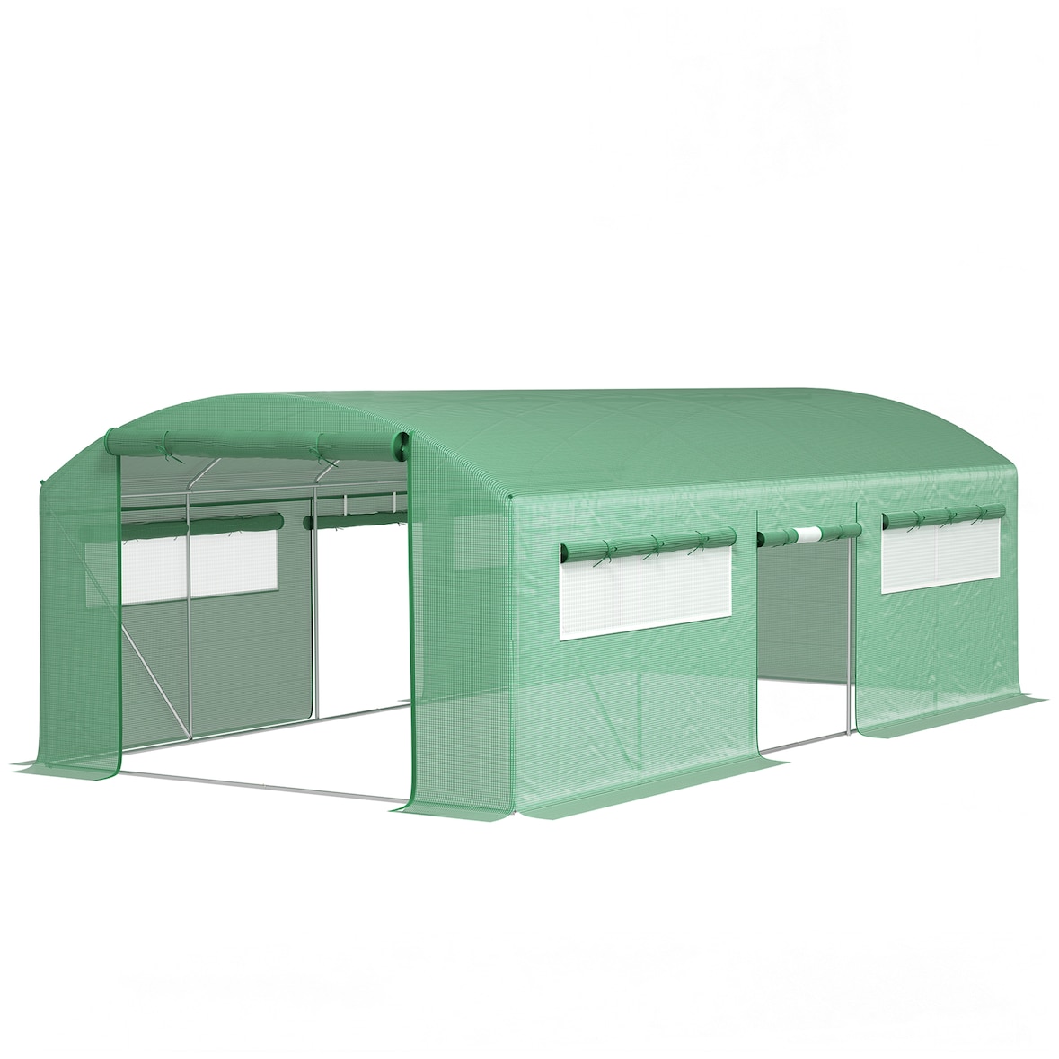 Outsunny Serra a Tunnel con 3 Porte Avvolgibili e 6 Finestrelle 6x3x2 m Verde