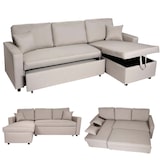 thumbnail of Hoekbank met bed box HWC-L17, bank L-vorm, ligvlak Nosag vering 228cm ~ beige