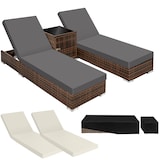 thumbnail of tectake Lot de 2 bains de soleil en rotin et aluminium avec table et housse de protection - marron - 401499