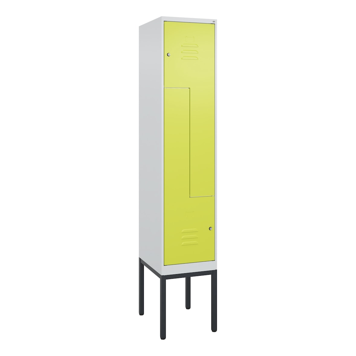 C+P Z-Spind Classic PLUS, Gestell, 2 Abteile, HxBxT 212x40x50cm, Zylinderschloss, Hellgrau/Clowngrün von PROREGAL