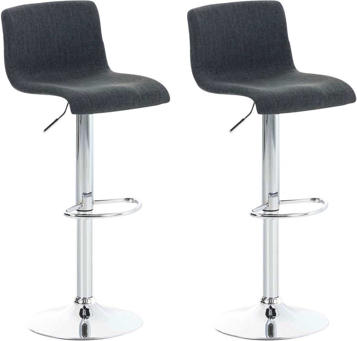 Décoshop26 - Set aus 2 bequemen Barhockern mit Fußstütze in dunkelgrauem Stoff und verchromtem Metall 10_0004206