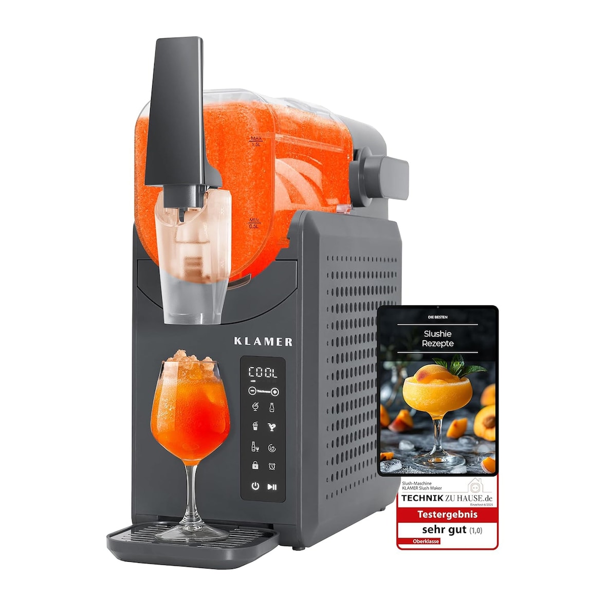 KLAMER Slush Maschine, mit 5 voreingestellten Programmen: Slushie, Cocktail, Milchshake, Frappé, Wein, Automatische Reinigung, 2L Fassungsvolumen, Tu…