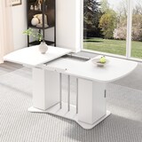 thumbnail of Ausziehbarer Esstisch 160x80x75 cm MDF Weiß+Silber mit Stauraum an Tischbeinen, klassisches Design, pflegeleichte Oberfläche, für 4 bis 6 Personen