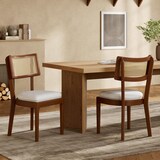 thumbnail of Esszimmerstuhl Set 6er Massivholz Rattan Rückenlehne Leinen Sitzkissen Nussbaum 88x58x50 cm modern stabil und atmungsaktiv