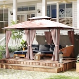 thumbnail of Outsunny cenador de jardín 3x4 m gazebo de exterior con paredes laterales doble techo 6 puertas con cremallera y 8 orificios de drenaje para terraza