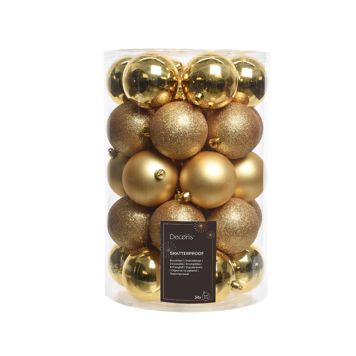34 Weihnachtskugeln 8cm Kunststoff Christbaumkugeln Set Weihnachtsbaum hellgold