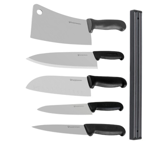 Ensemble de 5 couteaux de boucher et barre magnétique - Equipementpro