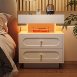 thumbnail of Nachttisch mit LED-Beleuchtung 50x40x60 Schlafzimmer Schubladen Offenes Fach Modern Kompakt Spanplatte Weiß