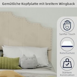 thumbnail of Polsterbett 140x200 mit Komfort-Kopfteil, modern minimalistisches Design, stabiler Rahmen, langlebige Konstruktion, hochwertiges Stoffbett Beige