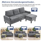 thumbnail of L-förmiges Ecksofa 202x137x80 cm mit Fußhocker, Getränkehaltern, USB, Stauraum, Holz- & Eisenrahmen, Leinenstoff, modern, komfortabel, Grau