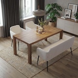 thumbnail of Esszimmer-Set HWC-L13, 2er-Set Stuhl+Sitzbank Esszimmergruppe Sitzgruppe Esszimmergarnitur, Stoff/Textil ~ creme-weiß