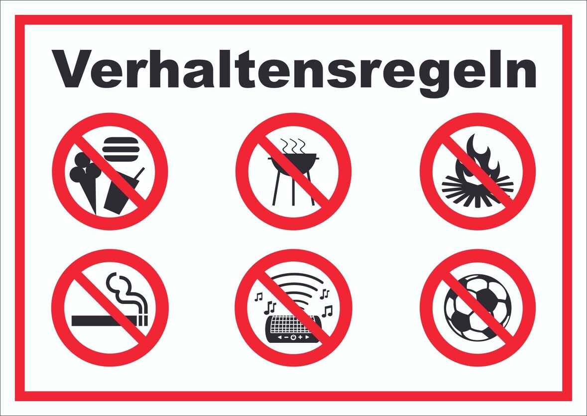 Schild Verhaltensregeln Verbote A5 Rückseite selbstklebend