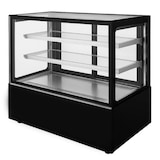 thumbnail of Romux® Kühlvitrine für Konditorei Quadratisch Tischgerät 2 Böden Schwarz 270 Liter Umluftkühlung | Kühlvitrine Gerade Glasscheiben