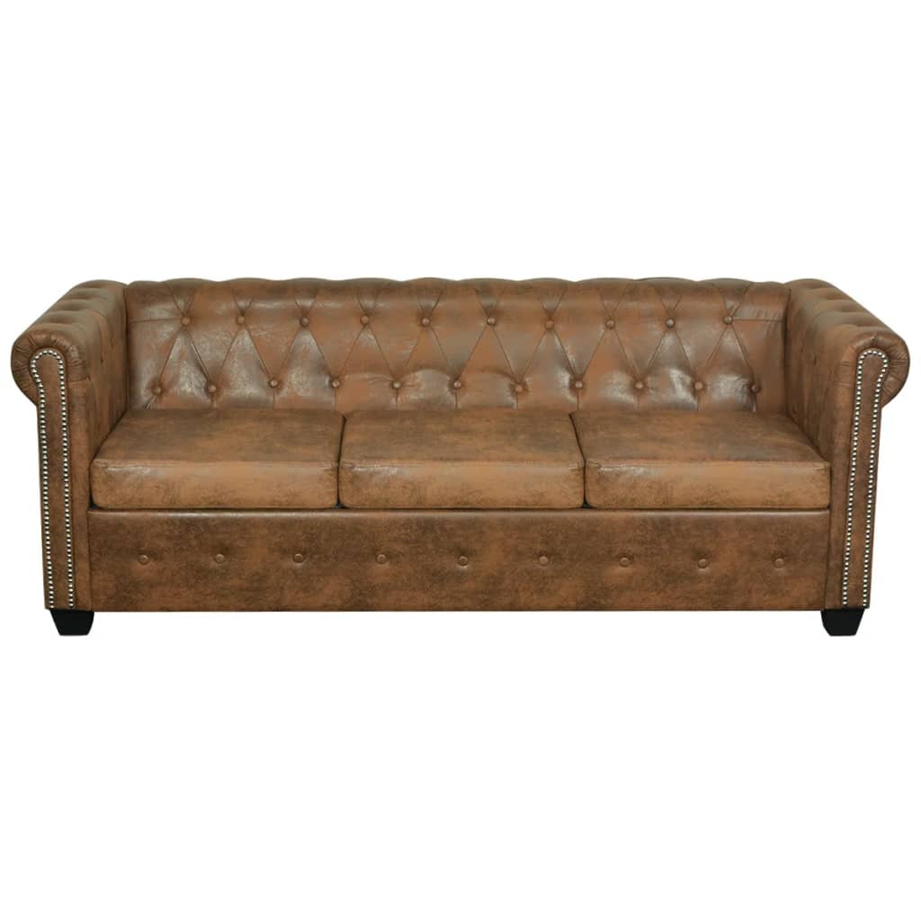 Helloshop26 - Canapé chesterfield 3 places cuir artificiel marron 02_0020863