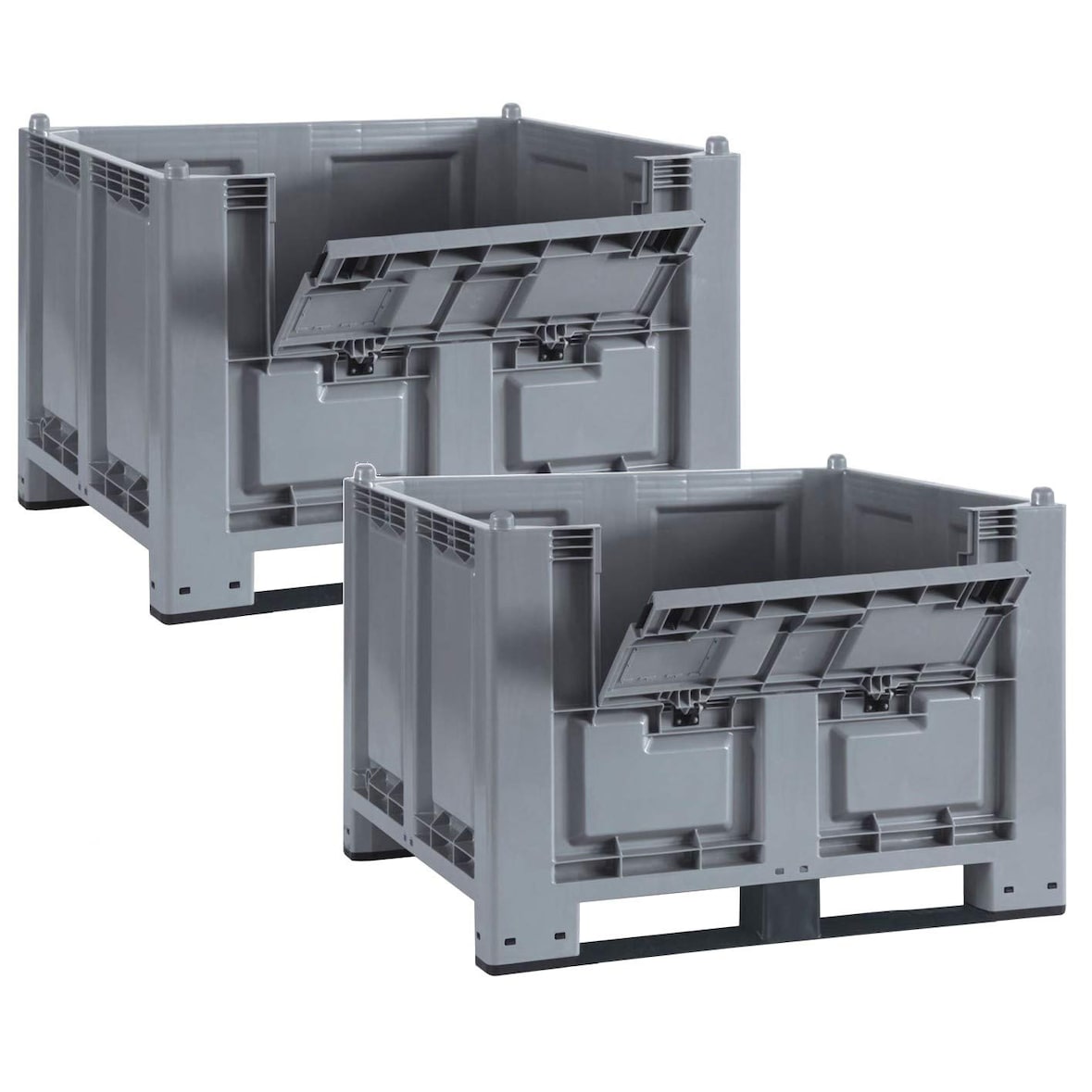 2x Palettenbox mit Kommissionierklappe und 2 Kufen, LxBxH 1200x800x850 mm