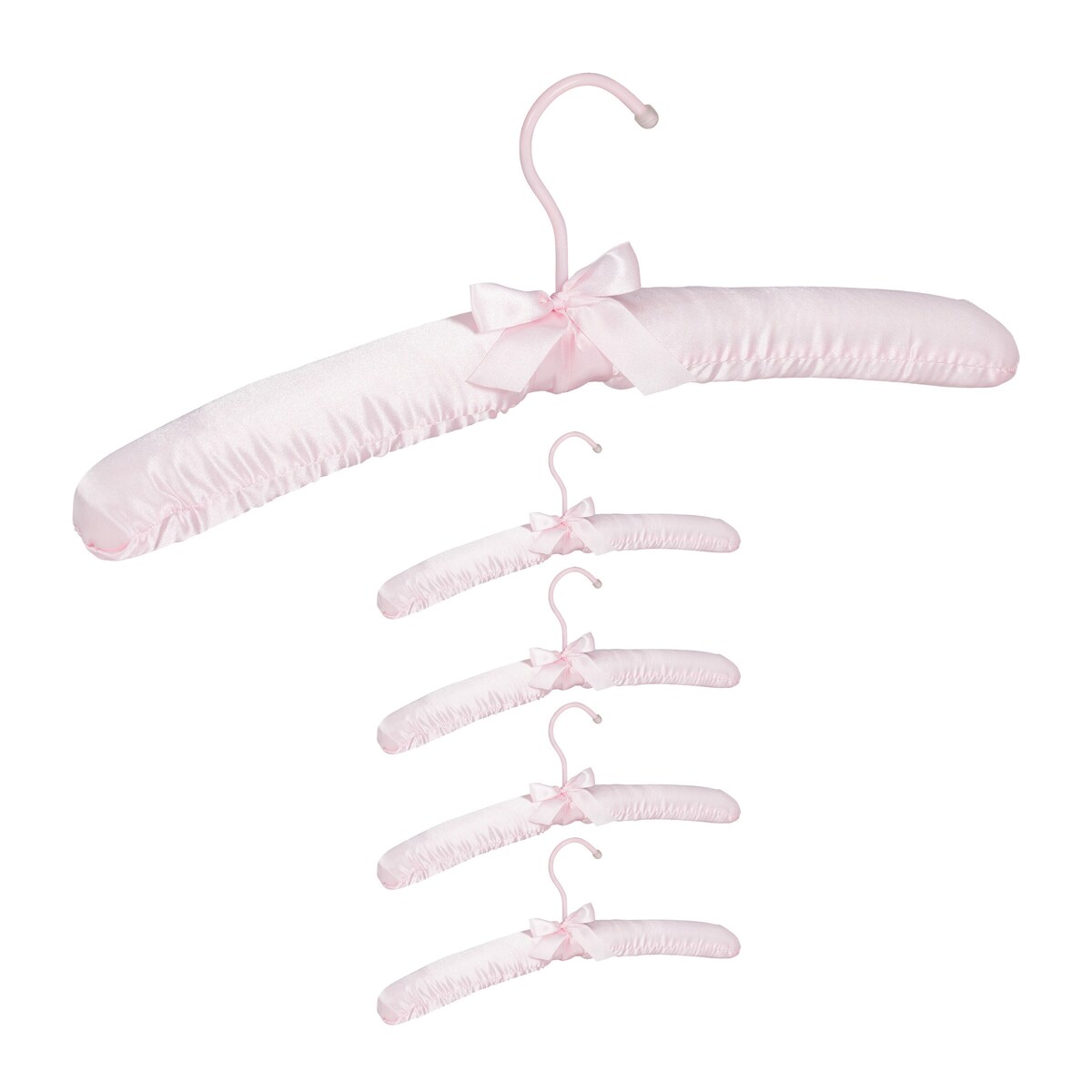 Relaxdays Kleiderbügel Satin, 5er Pack, weich gepolstert, 360° drehbarer Haken, dekorative Schleife, 38 cm breit, rosa