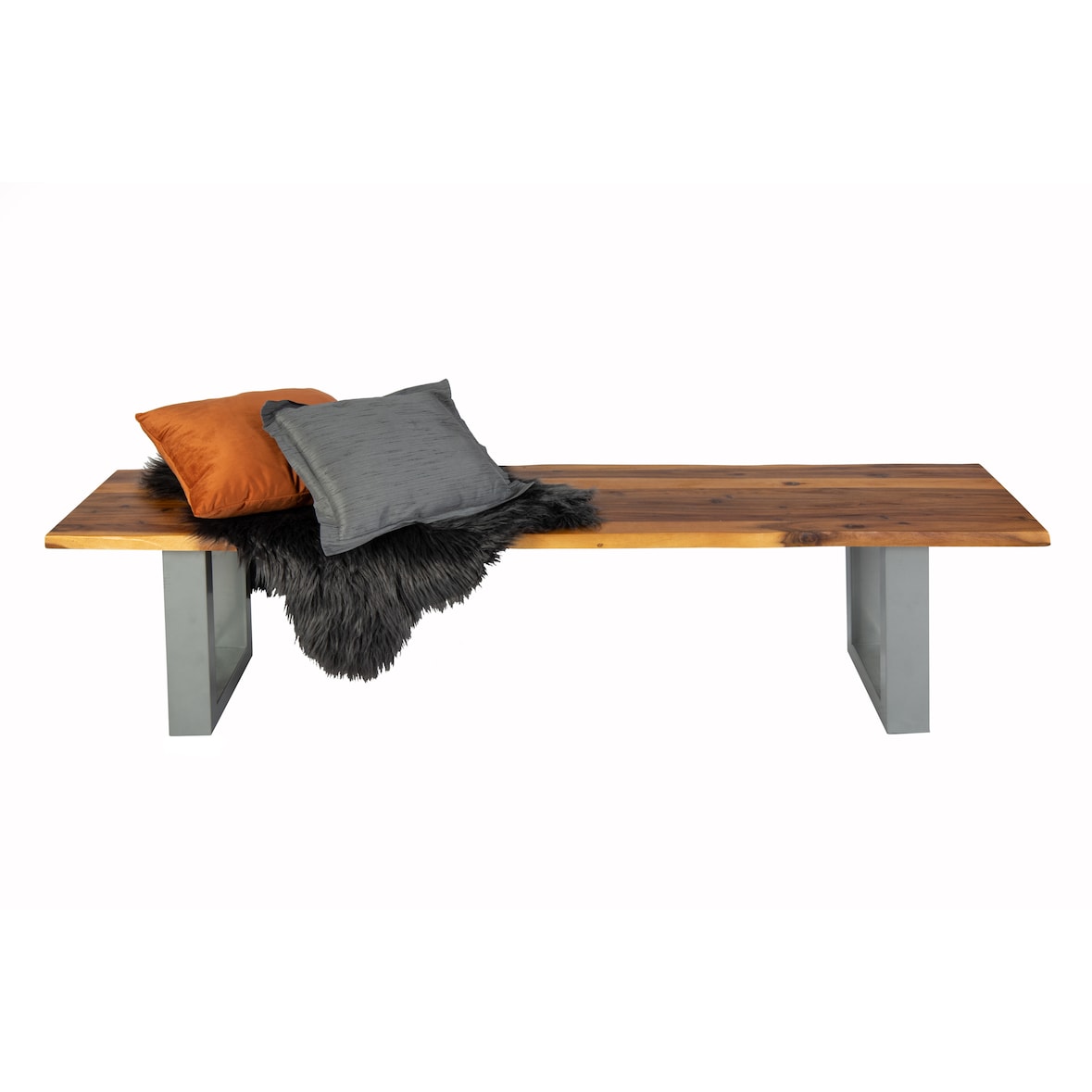 SAM® Sitzbank Baumkante 200 cm Cognac massiv Akazie silber ESRA