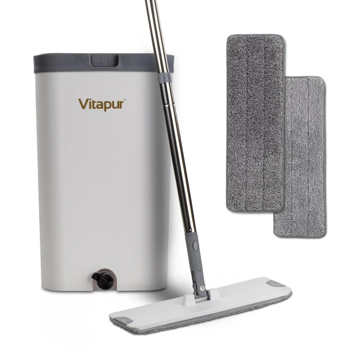 Vitapur 4-teiliges Bodenreinigungsset: Eimer, 360° drehbarer Bodenwischer