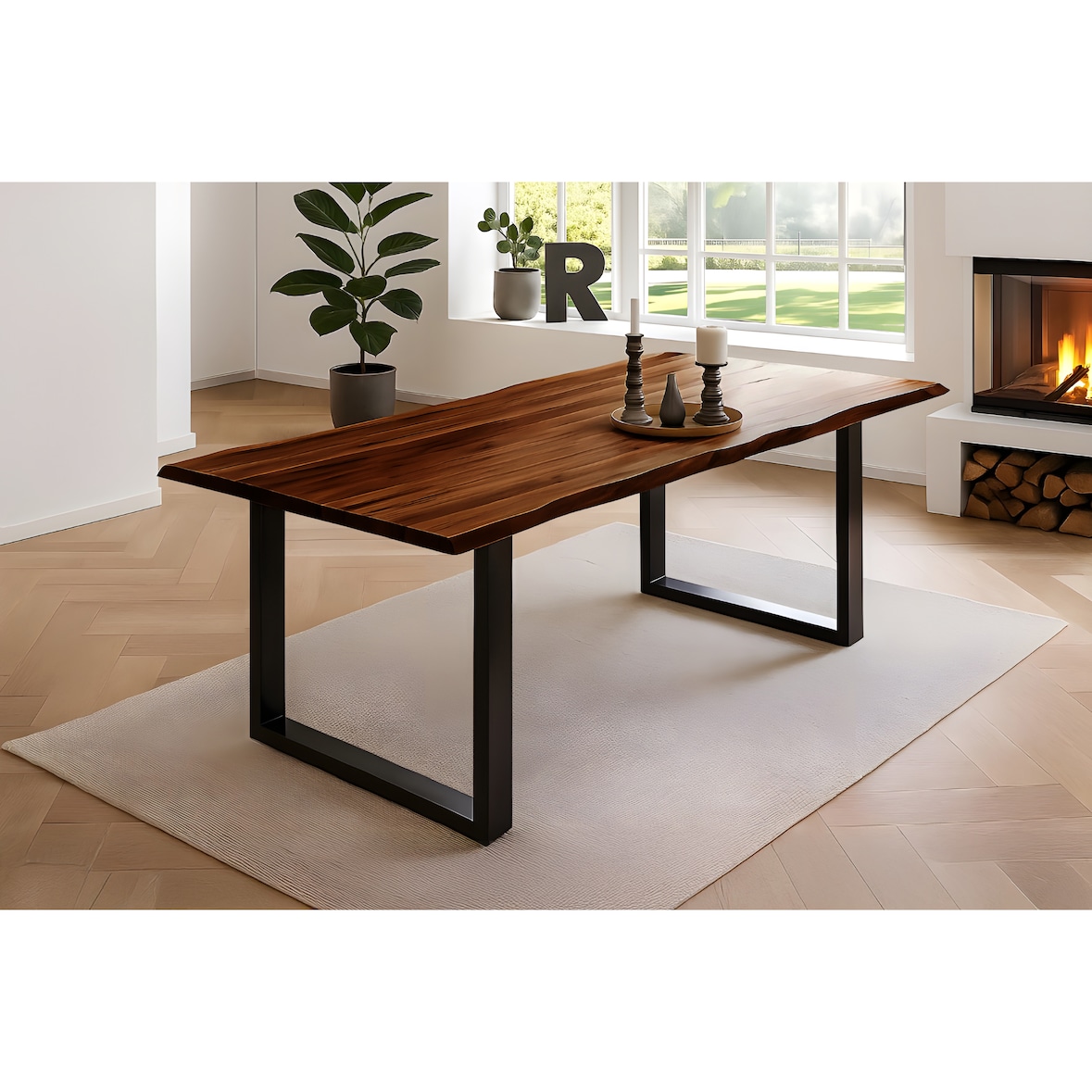 Esstisch Baumkante Massiv Akazie nussbaum 120 x 80 schwarz NIAH