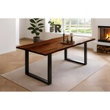 thumbnail of Esstisch Baumkante Massiv Akazie nussbaum 120 x 80 schwarz NIAH