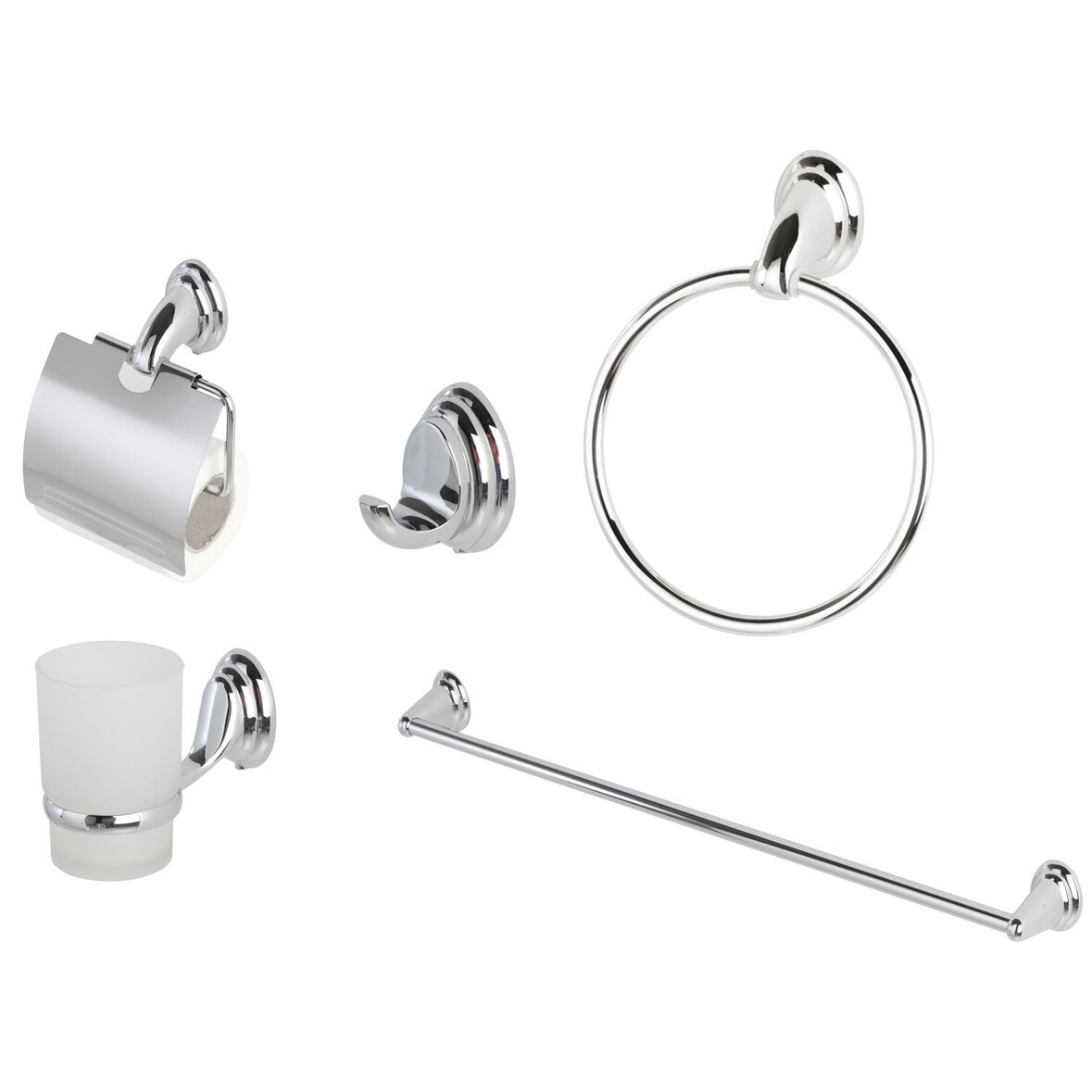 Set 5 accessori da bagno in acciaio e vetro satinato con fissaggio a muro Facile