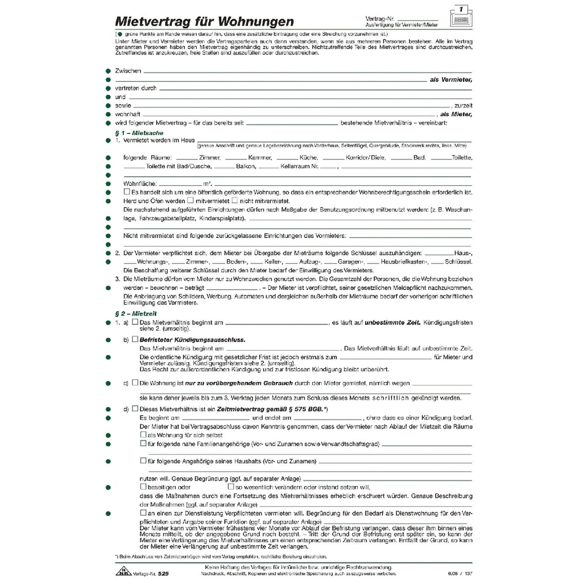 Wohnungs-Mietvertrag A4 ausführlich VE=10 Stück
