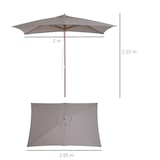 thumbnail of Outsunny sombrilla jardín 3x2 m con mástil de madera varillas de bambú y polea parasol rectangular para terraza patio o balcón exterior gris