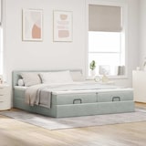 thumbnail of vidaXL Ottoman-Bett mit Matratzen & LEDs Hellgrau 200x200 cm Samt