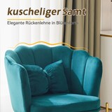 thumbnail of Wohnzimmersessel Samt Komfortstuhl mit ergonomischer Blütenblatt-Rückenlehne, Metallbeine, gepolstert, modern elegant 75x75x80 Grün