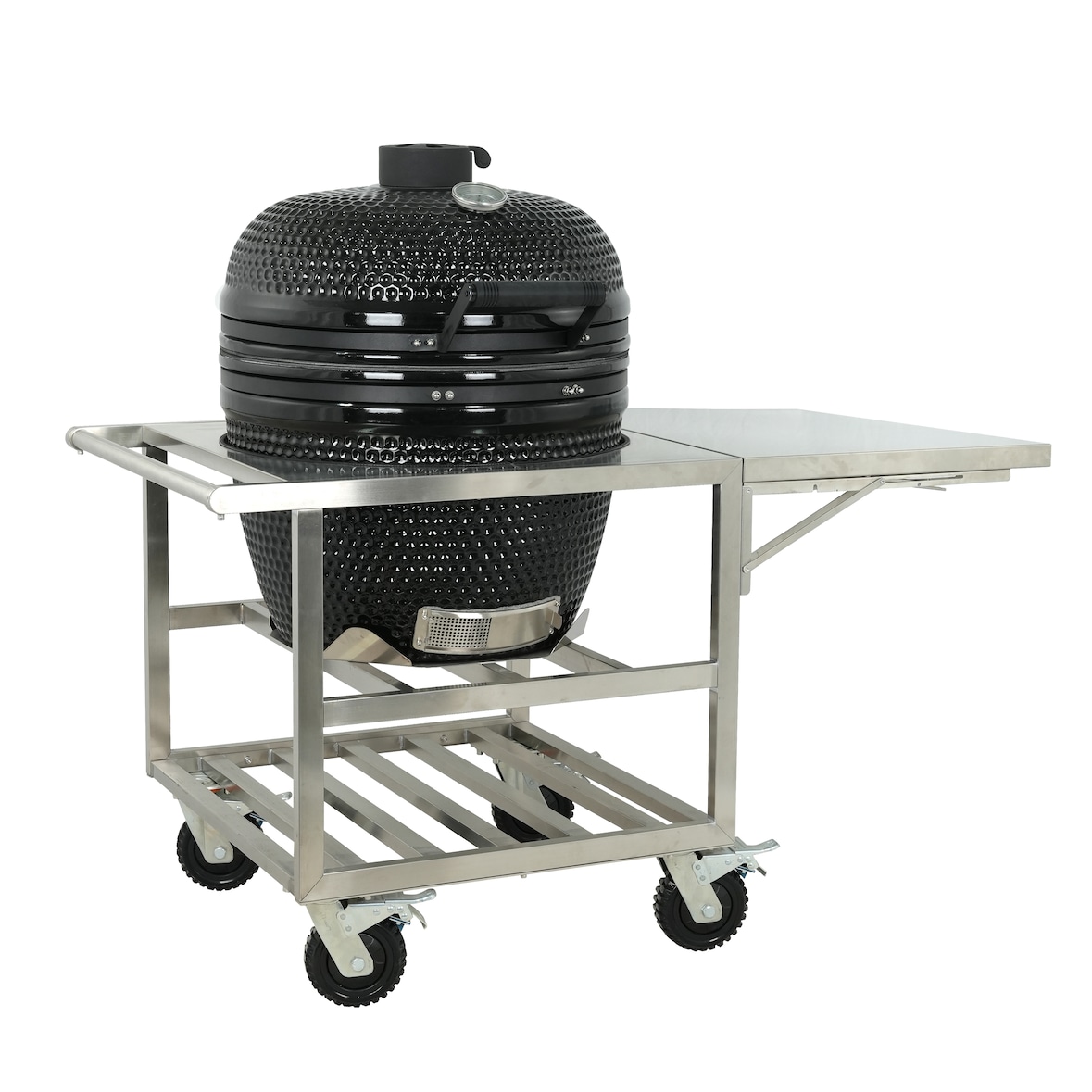 METRO PROFESSIONAL Barbecue Kamado au charbon de bois NAGADO, surface de cuisson Ø 57 cm, table latérale pliante et roulettes, céramique/inox, noir