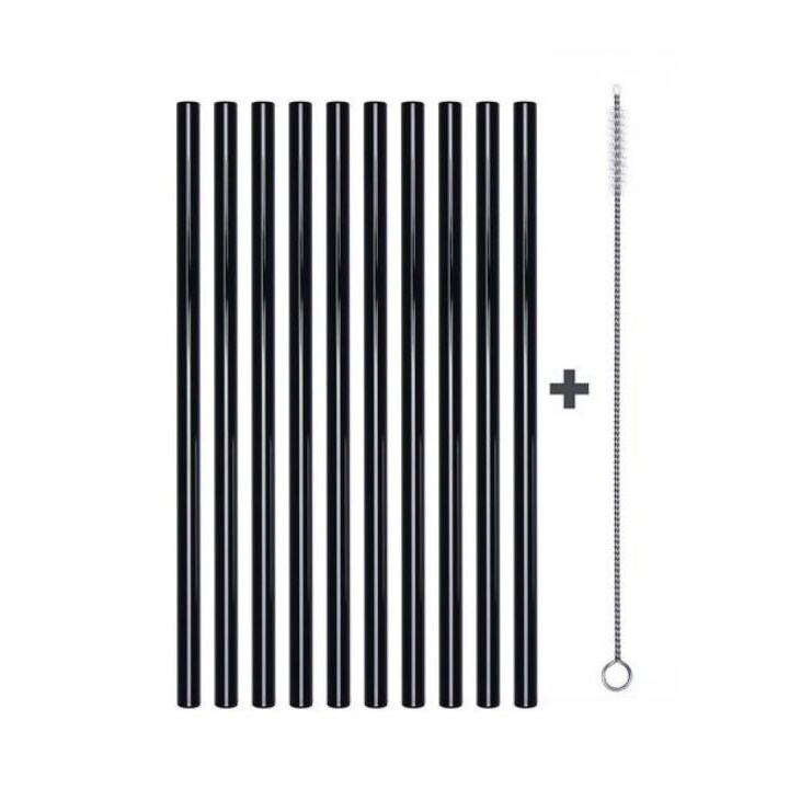 50 x Glastrinkhalme Ø 8 mm Länge 23 cm + 1 Reinigungsbürster Schwarz
