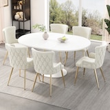 thumbnail of Esszimmerstuhl 2er Set 85x47x49 cm Samt Beige+Gold mit Metallbeinen modern bequem pflegeleicht als Dining und Loungestuhl vielseitig einsetzbar