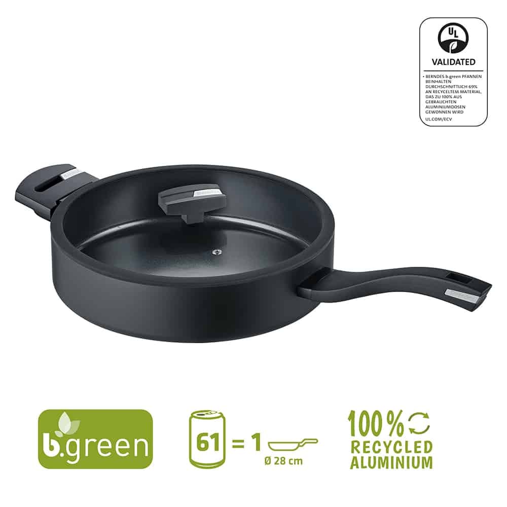 Berndes Schmorpfanne Glasdeckel Gegengriff b.green Alu Recycled Induction schwarz 28 cm