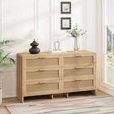 thumbnail of Kommode mit 6 Schubladen Rattan Natur 130x40x75 cm abgerundete Ecken, tiefe Schubladen, stabile Platte, vielseitiger Stauraum