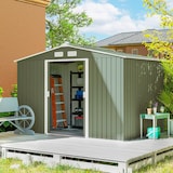 thumbnail of Cobertizo de jardín de exterior 4,9 m² 277x195x192 cm caseta de jardín con 2 puertas corredizas base refuerzo (suelo no incluido) verde claro