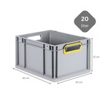 thumbnail of PROREGAL Eurobox NextGen Color | HxBxT 22x30x40cm | 20 Liter | Griffe gelb offen | Glatter Boden | Eurobehälter, Transportbox, Transportbehälter