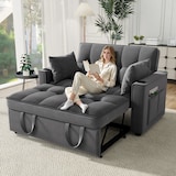 thumbnail of Schlafsofa 137x163x85 cm Samt 3-in-1 Schlafcouch verstellbare Rückenlehne Getränkehalter Zeitschriftentasche Wohnzimmer Grau