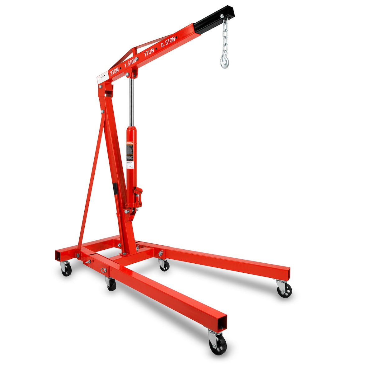 EBERTH Werkstattkran 2000 kg, hydraulisch, 4-fach verstellbar (1050–1590 mm), klappbar, mit 6 robusten Lenkrollen