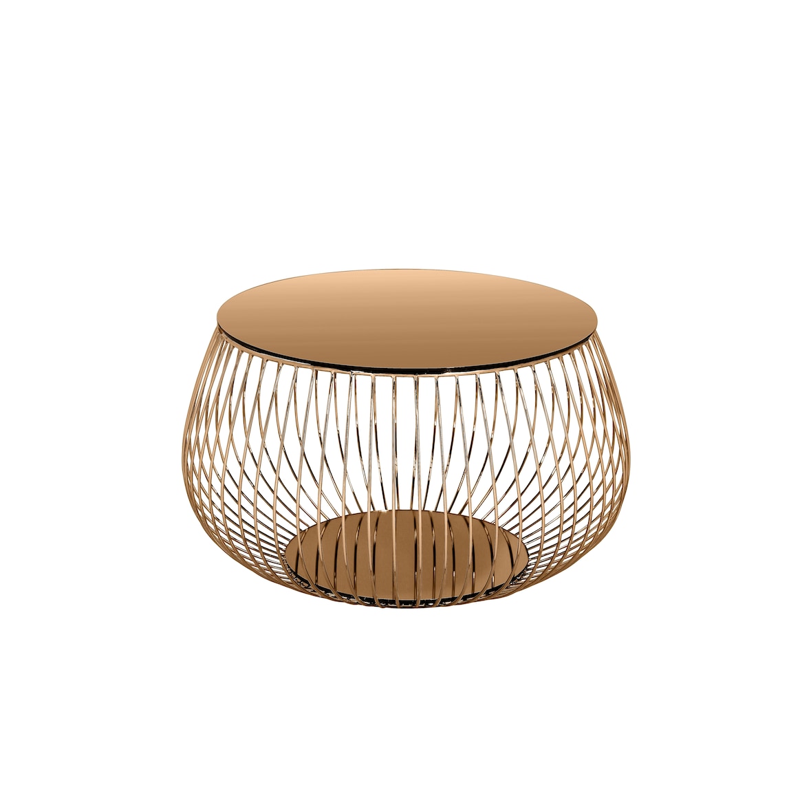 SalesFever salontafel 60 cm rond | spiegelend glazen blad | metalen frame | B 72 x D 72 x H 42 cm | roségoudkleurig