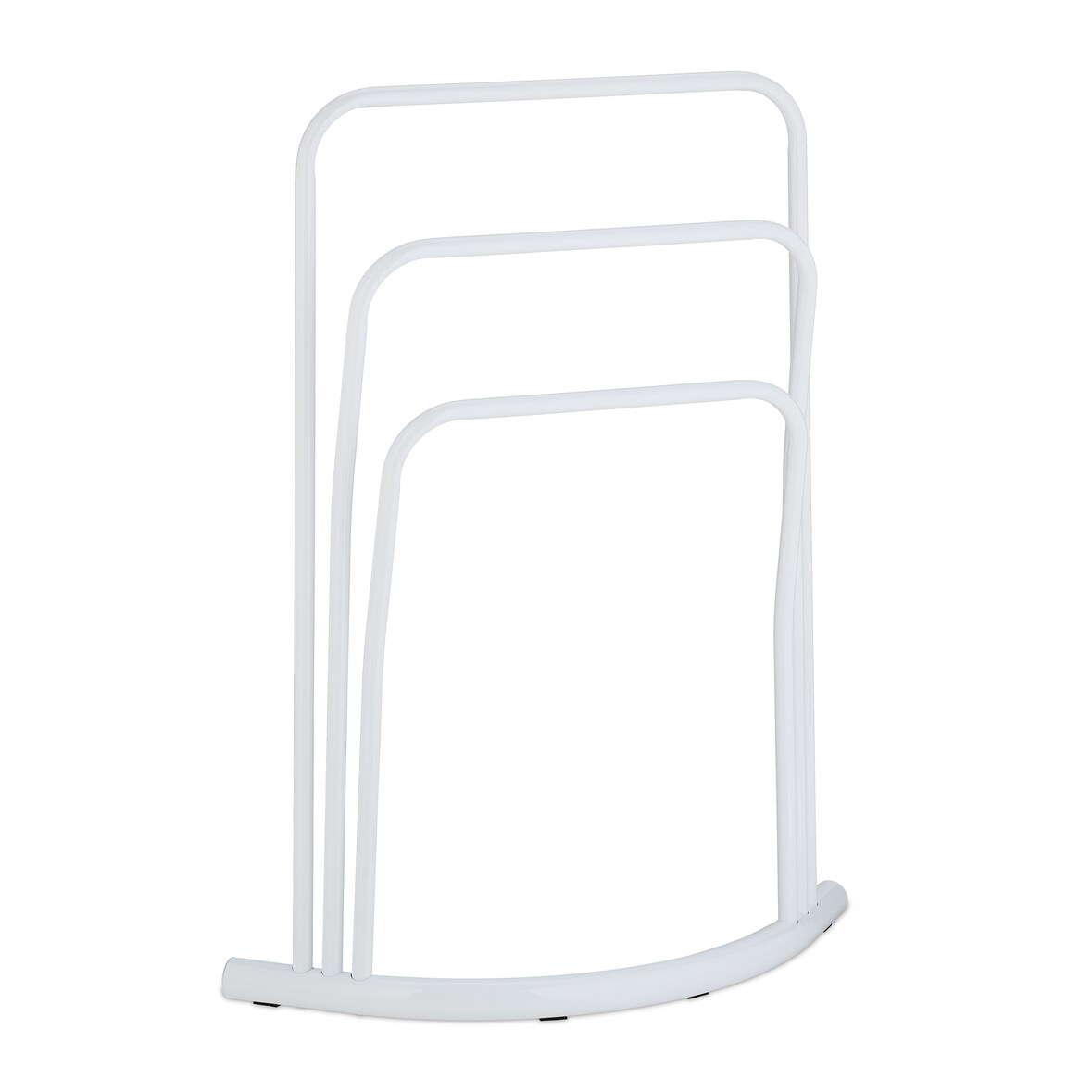 Relaxdays Handtuchhalter stehend, Metall, 3 Stangen, HxBxT: 86 x 66 x 21 cm, Handtuchständer Badezimmer, halbrund, weiß